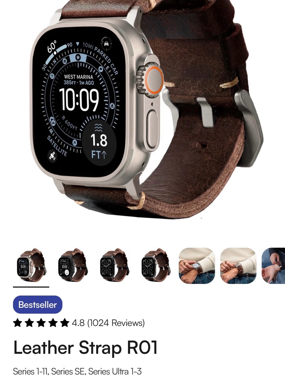 Robust Leather Strap Brown Leather Watch Band for